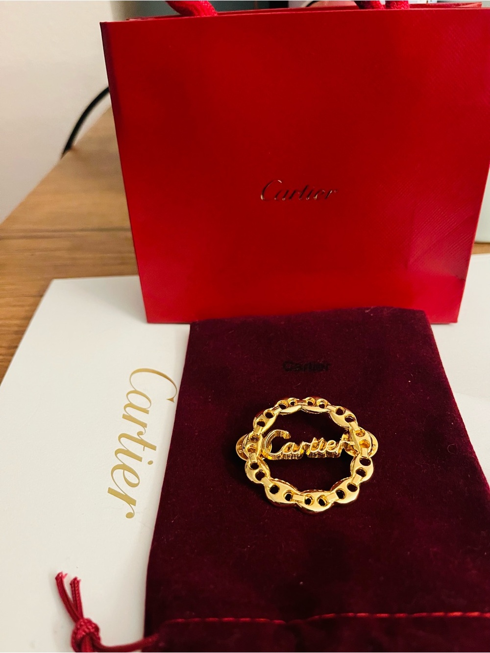 Vintage Cartier Gold Logo Openwork Circle Brooch !